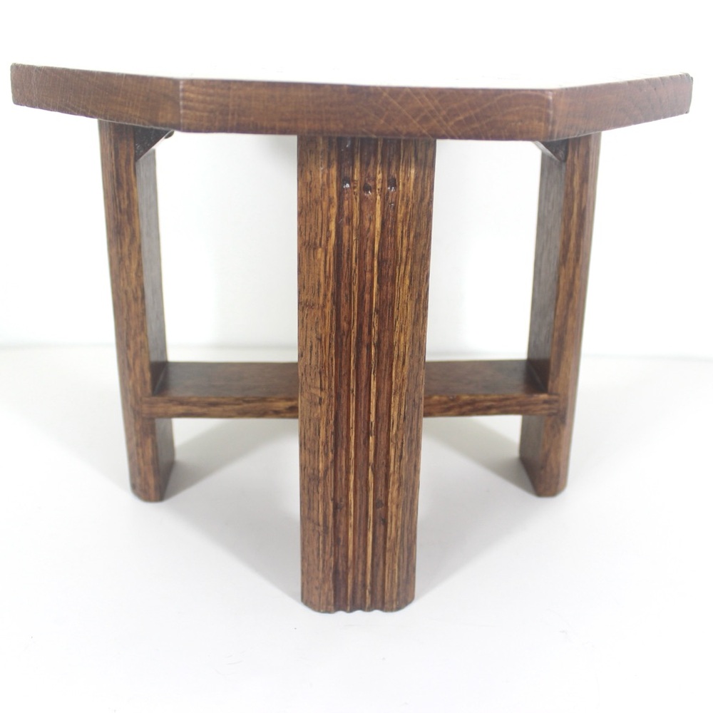Vintage Oak Wood Octagonal Stool or Plant Stand - Picture 9 of 14